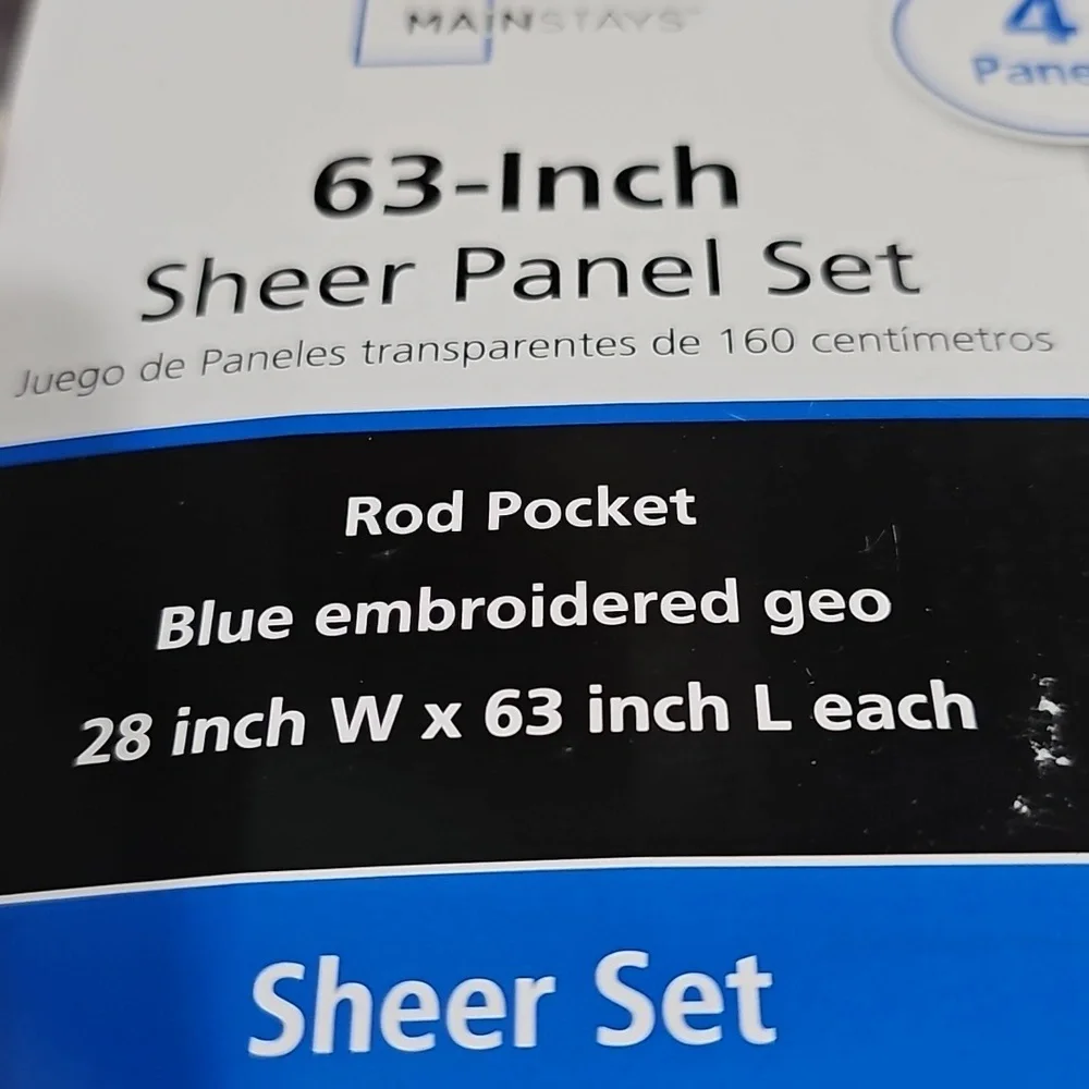 Nwt 4 Sheer Panels with Blue Embroidery